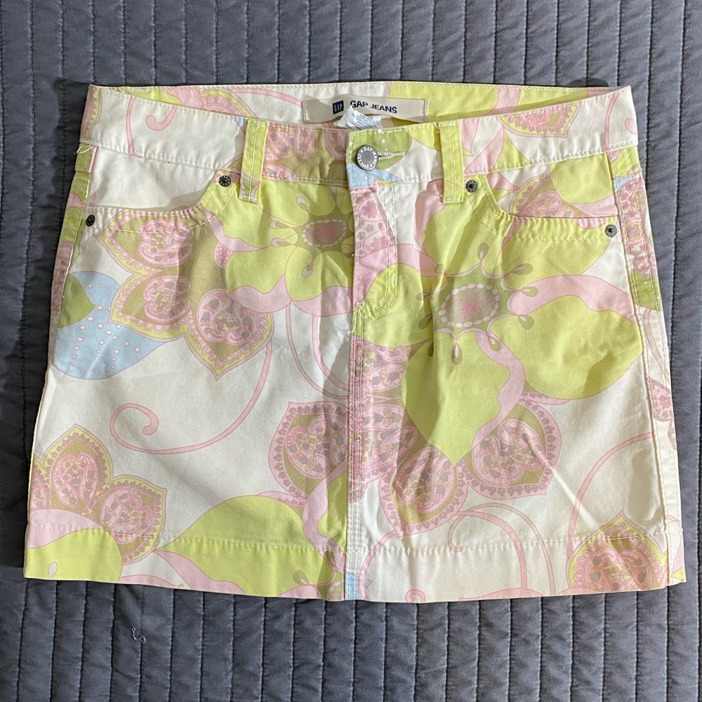 Gap Jeans Pink Blue Green Cream Paisley Floral Skirt Size 6